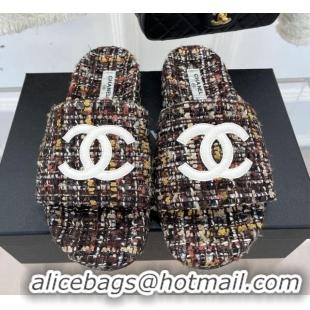 Good Product Chanel CC Tweed Flat Slide Sandals Multicolor 012960