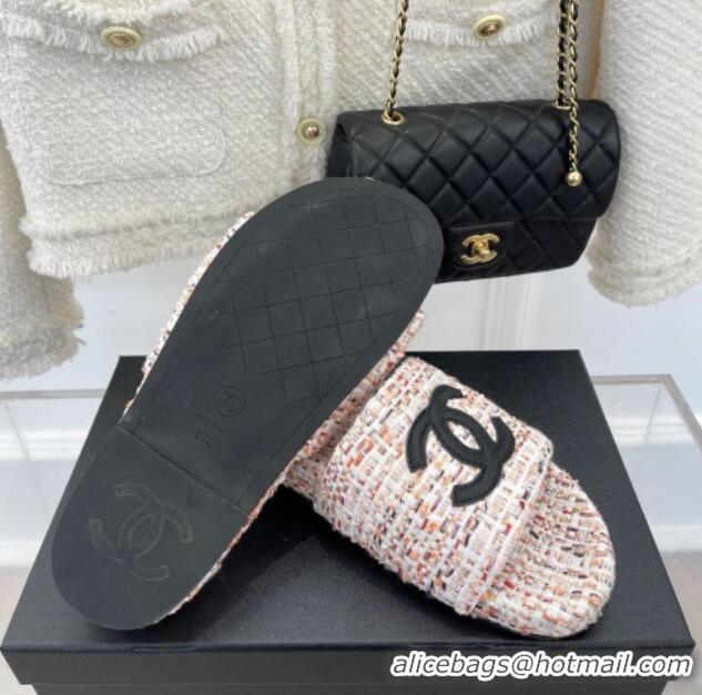 Shop Duplicate Chanel CC Tweed Flat Slide Sandals Pink 012963