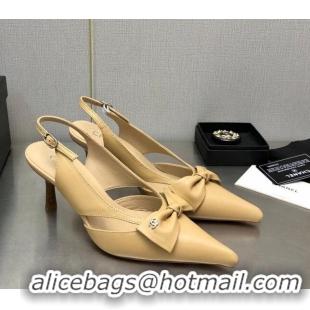 Best Price Chanel Calfskin Slingback Pumps 7cm with Bow Beige 020735