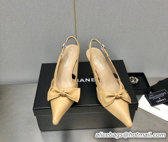 Best Price Chanel Calfskin Slingback Pumps 7cm with Bow Beige 020735