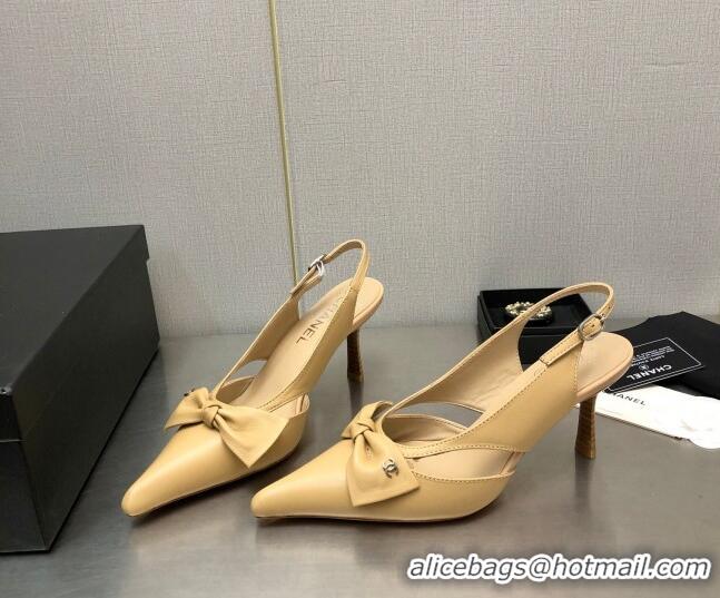 Best Price Chanel Calfskin Slingback Pumps 7cm with Bow Beige 020735