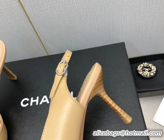 Best Price Chanel Calfskin Slingback Pumps 7cm with Bow Beige 020735