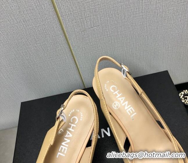 Best Price Chanel Calfskin Slingback Pumps 7cm with Bow Beige 020735