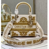 New Design DIOR MEDIUM LADY D-LITE BAG gold and White Ornamental Cornely-Effect Embroidery M0565O