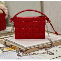 Popular Style LADY DIOR TOP HANDLE DRAWSTRING MINI BAG Scarlet Red Cannage Lambskin S0981ON