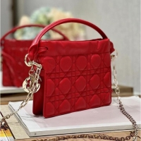 Popular Style LADY DIOR TOP HANDLE DRAWSTRING MINI BAG Scarlet Red Cannage Lambskin S0981ON