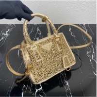 Buy Cheapest Prada Galleria satin mini-bag with crystals 1BA906 gold