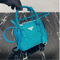 Low Cost Prada Galleria satin mini-bag with crystals 1BA906 blue