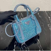 Good Looking Prada Galleria satin mini-bag with crystals 1BA906 sky blue