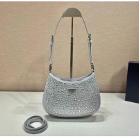 Top Quality Prada Cleo satin bag with crystals 1BC169 silver