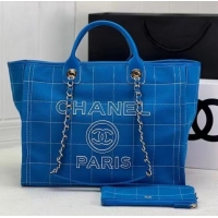 Well Crafted Chanel LARGE SHOPPING BAG Wool Tweed & Gold-Tone Metal A66941 Blue