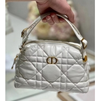 Famous Brand LADY DIOR TOP HANDLE SMALL BAG Latte Cannage Lambskin C0655 WHITE