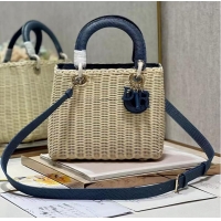 Classic Discount MEDIUM LADY DIOR BAG Natural Wicker and BlueLizard skin M0565