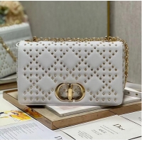 Market Sells DIOR CARO MACROCANNAGE POUCH Macrocannage Calfskin with Star Motif C3136 white&gold