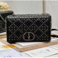 Sophisticated DIOR CARO MACROCANNAGE POUCH Macrocannage Calfskin with Star Motif C3136 black