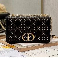 Original Cheap DIOR CARO MACROCANNAGE POUCH Macrocannage Calfskin with Star Motif C3136 black&gold