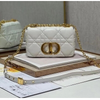 Good Quality SMALL DIOR CARO BAG Supple Cannage Calfskin M9241U white&gold