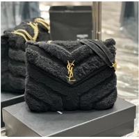 Top Quality SAINT LAURENT LOULOU CHAIN BAG IN QUILTED Y Lambhair 487216 BLACK