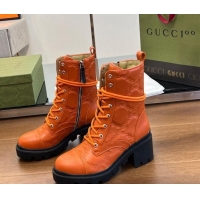 Sophisticated Gucci GG Matelasse Leather Lace-up Ankle Boot Orange 120237