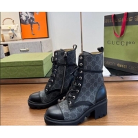 Duplicate Gucci GG Canvas Lace-up Ankle Boot Black 120239