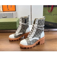 Good Product Gucci GG Canvas Lace-up Ankle Boot Beige/White 120241