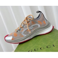 Gucci Run Sneakers in Interlocking G Knit Fabric Grey/Orange 120247