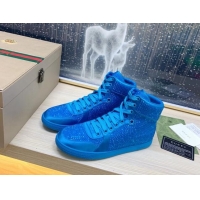 Charming Gucci Crystal Allover and Silk High-top Sneakers Sky Blue 120255