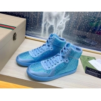 Lower Price Gucci Crystal Allover and Silk High-top Sneakers Light Blue 120258