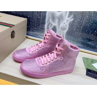 Durable Gucci Crystal Allover and Silk High-top Sneakers Light Pink 120259