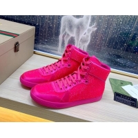 Unique Style Gucci Crystal Allover and Silk High-top Sneakers Neon Pink 120260