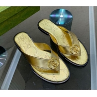 Stylish Gucci Metallic Leather Flat Thong Sandals Gold 120273