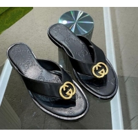 Charming Gucci Calfskin Flat Thong Sandals Black 120272