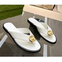 Good Quality Gucci Calfskin Flat Thong Sandals White 2023 120271