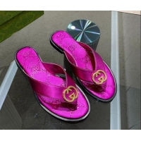 Pretty Style Gucci Metallic Leather Flat Thong Sandals Pink 120268