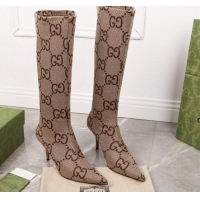 Top Grade Gucci Maxi GG Canvas Over-Knee High Boots 8cm Camel 2122358