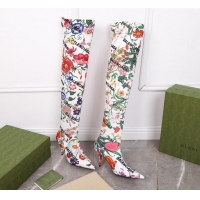 Luxury Gucci x Balenciaga Flora Knife Over-Knee High Boots White/Multicolor 122361