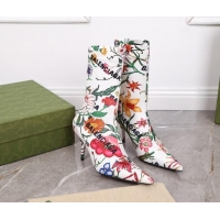 Top Grade Gucci x Balenciaga Flora Knife Ankle Boots White/Multicolor 122363