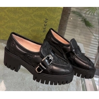 Purchase Gucci GG Matelasse Leather Loafers with Buckle Black 122364 