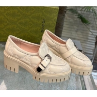 Top Design Gucci GG Matelasse Leather Loafers with Buckle White 122365