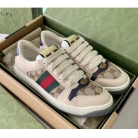 Top Grade Gucci Screener Sneaker Beige Leather and GG Canvas Purple 122375