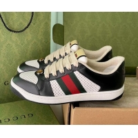 Charming Gucci Screener Sneaker in Black and White Perforated Leather 122376