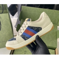 Luxury Gucci Screener Sneaker in Blue GG Denim and White Leather 122381