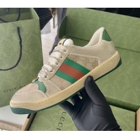 Top Design Gucci Screener Sneaker in Beige Canvas and Suede Green 122382