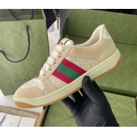 Sophisticated Gucci Screener Sneaker in White and Silver GG Lame Beige/White 122383