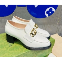 Hot Style Gucci Leather Loafer Pumps 5cm with Interlocking G White 719846