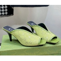 Perfect Gucci Fabric Heel Slide Sandals with Crystal GG 7.5cm Green 122913