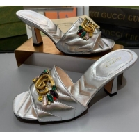 Best Product Gucci Calfskin Heel Slide Sandals with Crystal Charm 7.5cm Silver 013004