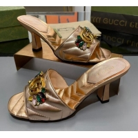 Best Price Gucci Calfskin Heel Slide Sandals with Crystal Charm 7.5cm Gold 013005