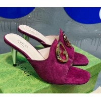 Popular Style Gucci Blondie Suede Heel Slide Sandals with Interlocking G 7.5cm Purple 013008