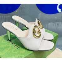 Sumptuous Gucci Blondie Leather Heel Slide Sandals with Interlocking G 7.5cm White 013010